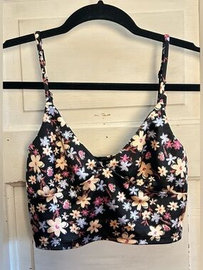 Originality Floral Crop Cami in Black with Multicolor Blossoms